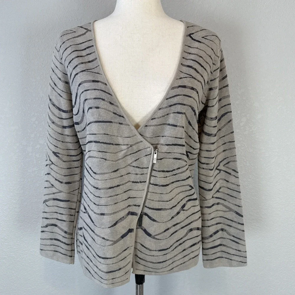 Armani‎ Collezioni Asymmetrical Zip Cardigan Knit Jacket Size US 10 Gray Stripe